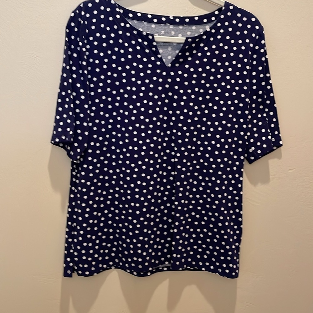 Talbots Navy and White Polka Dot Tee Shirt